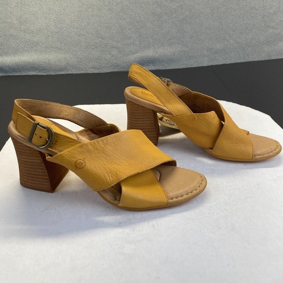 Born‎ Women's Tessa Leather Heel Sandal mustard,Size 11M,Preppy,Womens - Picture 1 of 16